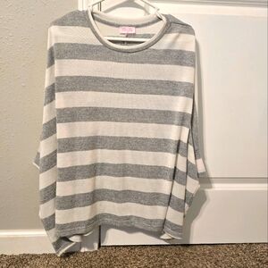 Pink Lily Gray and White strip top